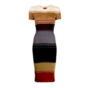Staud Collen Colorblock Ribbed Sweater Dress Small Stretch Bodycon Midi